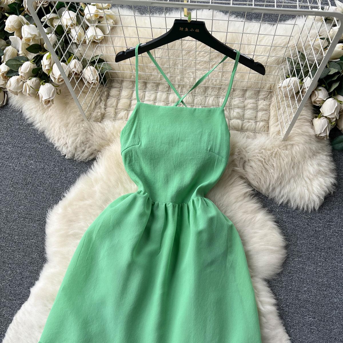 summer-elegant-midi-dress-for-women-green-criss-cross-backless-bandage